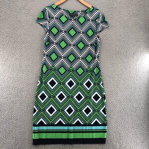 Jessica Howard Dress Women Small Multicolor Diamond Knee Length Shift Cap Sleeve
